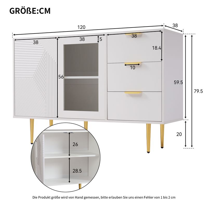 Comode Weiß 120x79,5cm Con 3 Schubladen, 2 Türen, Metalfüßen_voghion.com