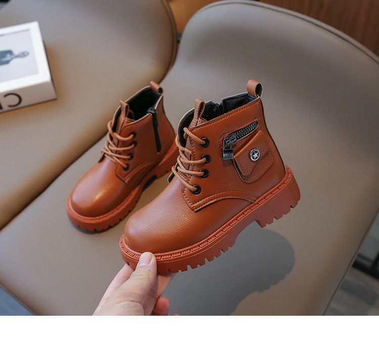 Scarpe per bambini Stivali per ragazze Autunno e inverno Stivali alla moda per bambini Stivali in pelle nera con suola morbida per bambini di medie e grandi dimensioni_voghion.com