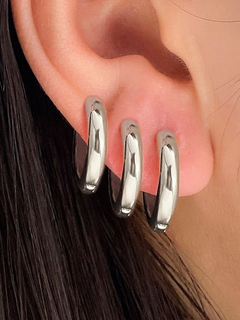 GEOMETRIC TRIO - Alloy Hoop Earrings Set (High-End Minimalist Jewelry, Retro Personality Design)_voghion.com