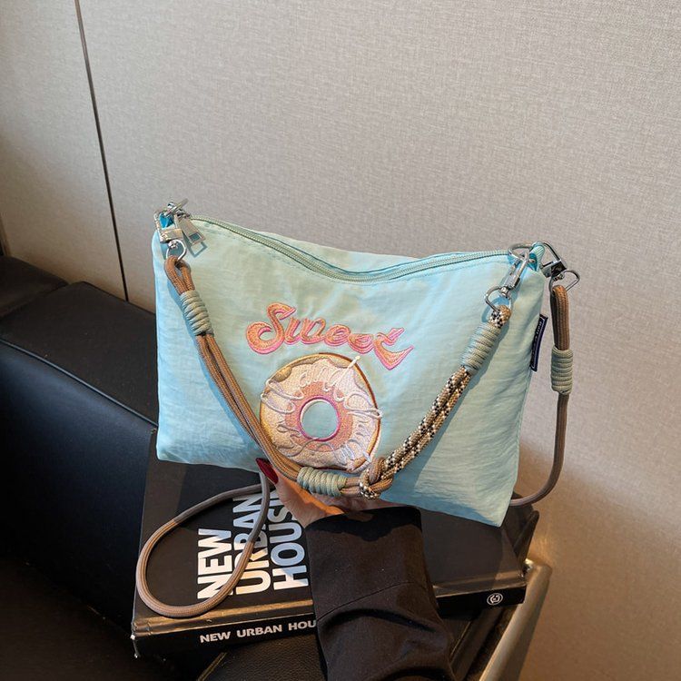 Embroidered Donut Handbag Nylon Fabric Trendy Women Japanese And Korean Style Casual Outing Commuting Crossbody_voghion.com