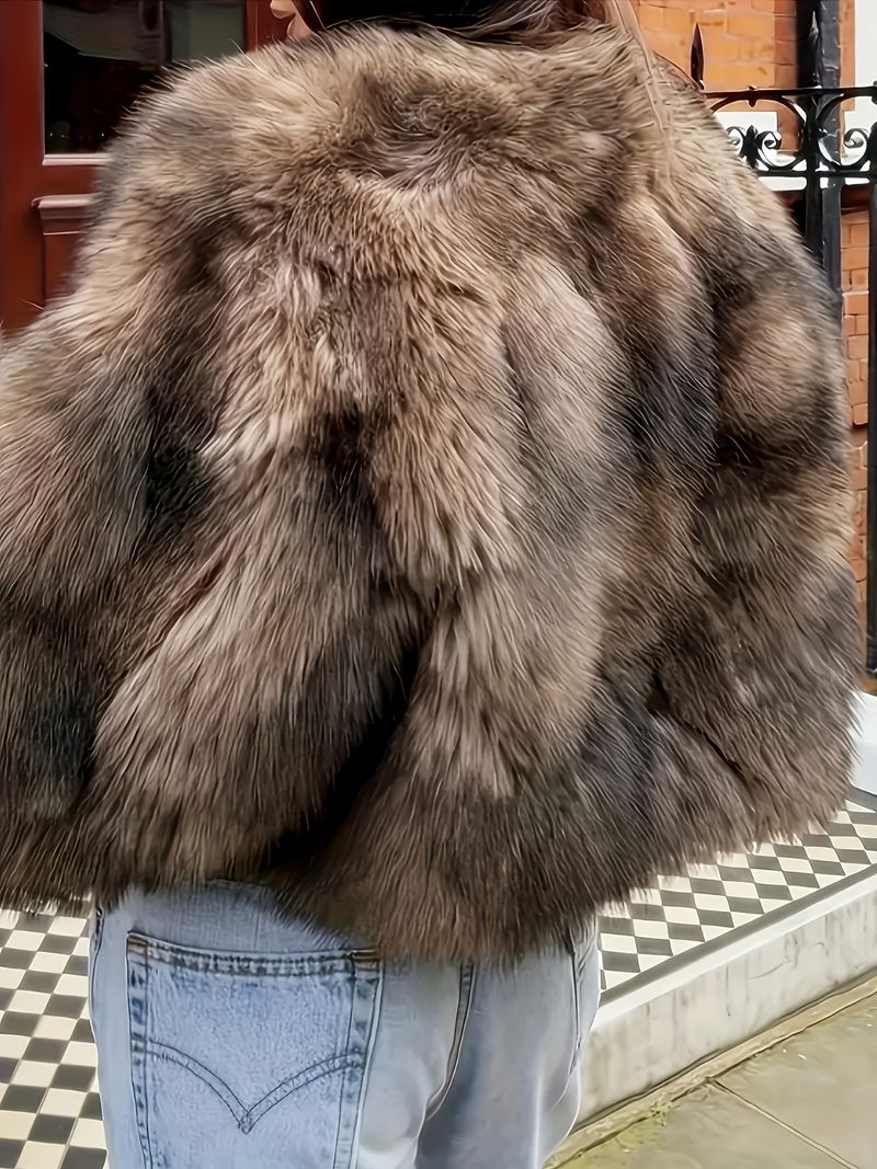 Cappotto da donna marrone caldo con fodera in peluche, colletto strutturato e finiture bianche, lavabile a mano, autunno/inverno, per eventi_voghion.com