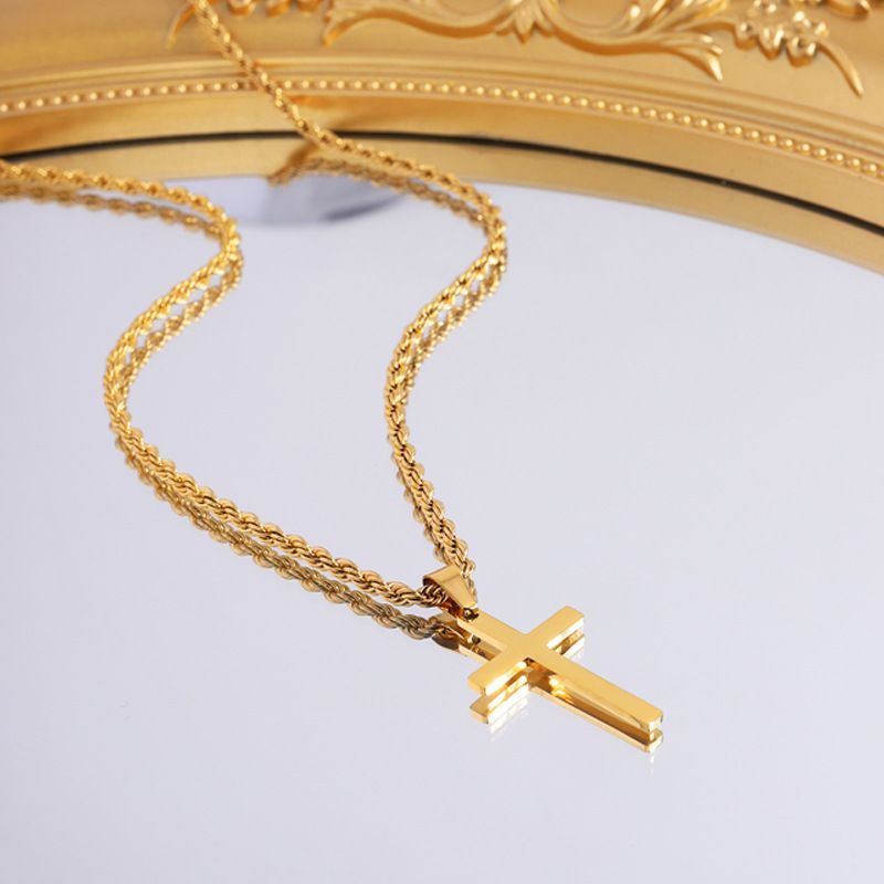 Collana da donna con ciondolo dorato, collana con catena intrecciata in oro inossidabile, collana con croce in acciaio al titanio, resistente alla luce, versatile, alla moda, da uomo_voghion.com