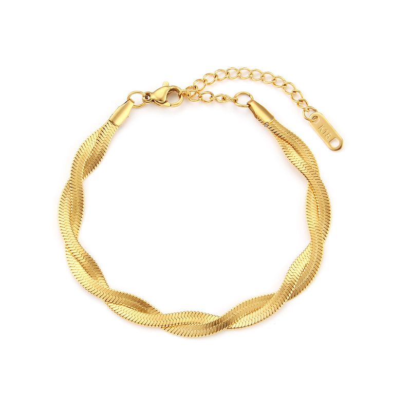 Bijoux pour femmes, design de niche, chaîne de clavicule à deux brins tressée en forme d'arête de poisson, bracelet en acier inoxydable plaqué or K, collier_voghion.com