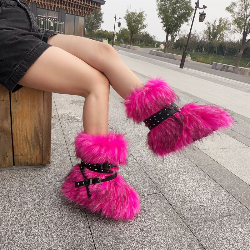 Botas de invierno con plataforma plana estilo punk para mujer, con tachuelas y piel sintética: antideslizantes, cálidas y a la moda (varios colores y tallas disponibles)._voghion.com