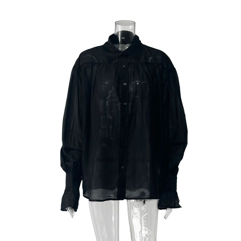 Camicia da donna in tinta unita, elegante e leggera, in stile francese, di alta qualità, primaverile, sexy e trasparente_voghion.com