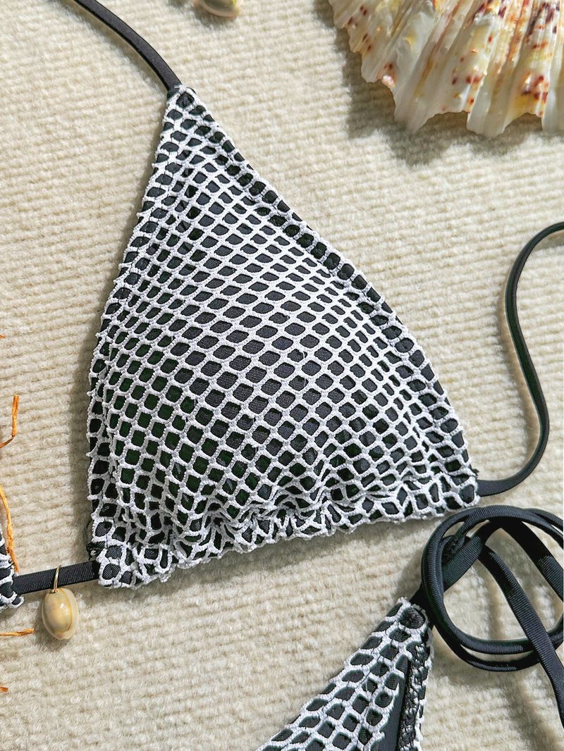 Bikini da spiaggia con ferretto e top a rete, sexy, tinta unita, da donna_voghion.com