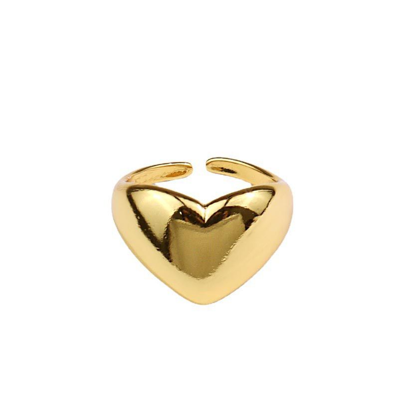 Moda Argento Colore Tendenza Creativo Nuovo Amore Cuore Forma Anello Oro Leggero Metallico Texture Ragazze Gioielli Coppia_voghion.com
