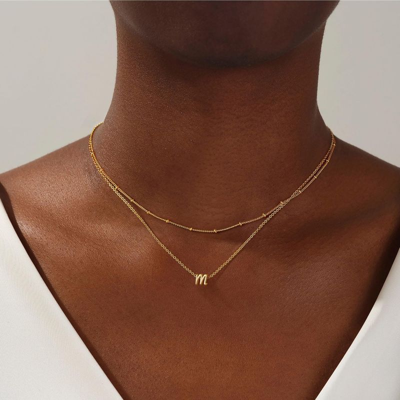 Brass Real Gold Electroplating Multi Layer Smooth 26 English Letters Personalized Pendant Ladies Necklace_voghion.com