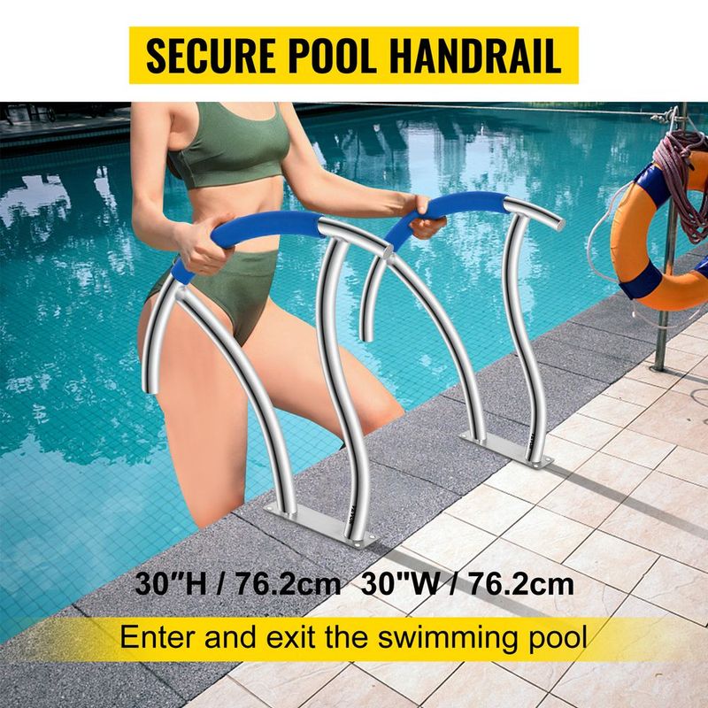 VEVOR Pool Handrail, 2Pack 30"x30" Swimming Pool Stair Rail, 304 Stainless Steel Stair Pool Hand Rail Rated 375lbs Load Capacity, Pool Rail With Quick Mount Base Plate, And Complete Mounting Accessory_voghion.com