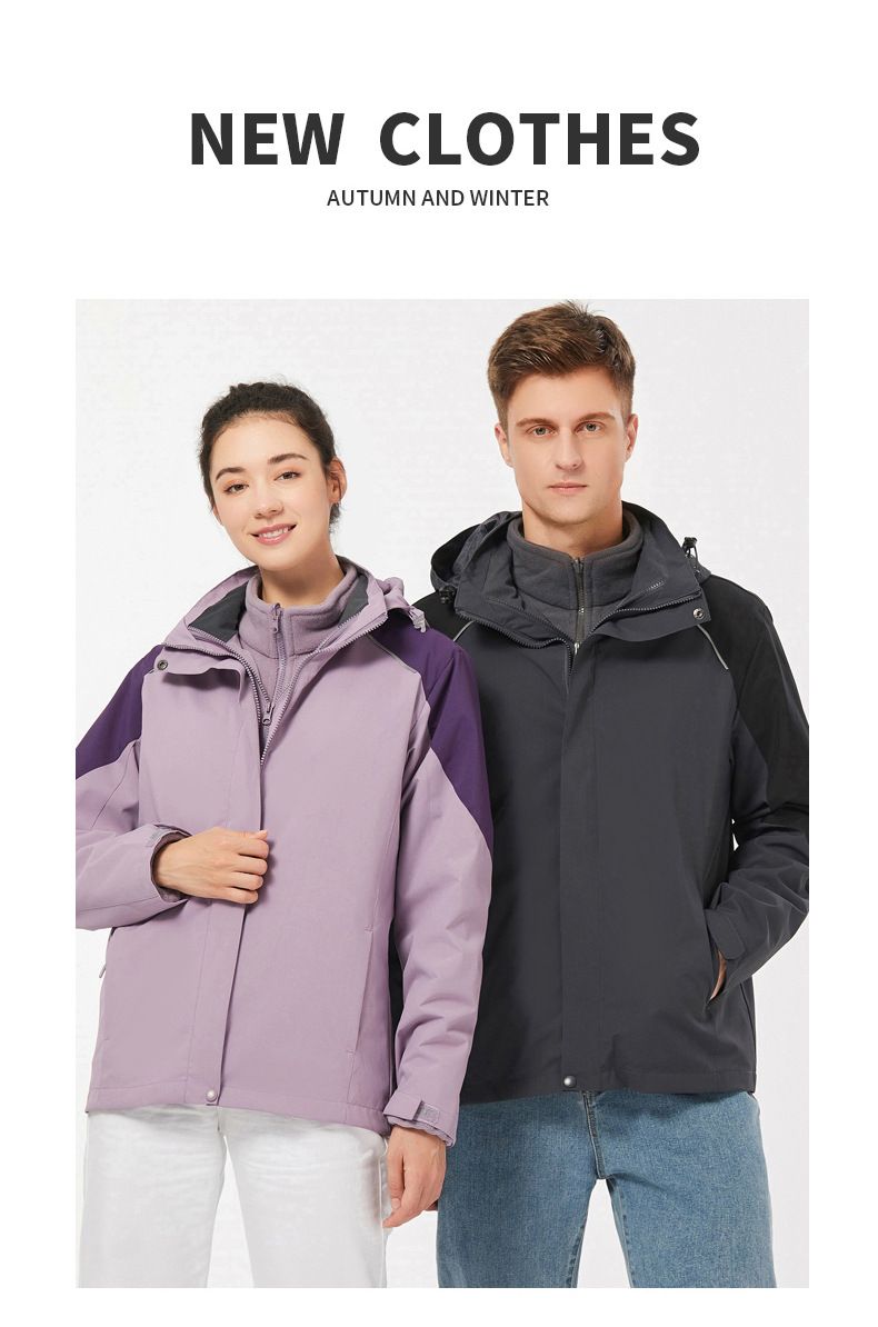 Giacca impermeabile e antivento 3 in 1: fodera in pile staccabile, cappotto invernale unisex con cappuccio (6 taglie, 3 colori)_voghion.com