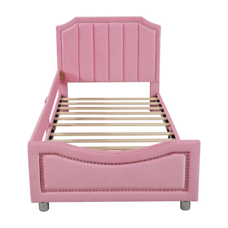 Polsterbett 90x200cm, Schlafsofa, Flanell, Mit Armlehnen, Rosa_voghion.com