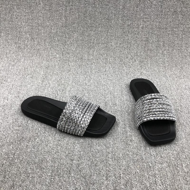 2025 Summer New Women's Shoes Open Toe Flat Rhinestone Strap Outdoor Slip-On Simple Sandals For Women_voghion.com