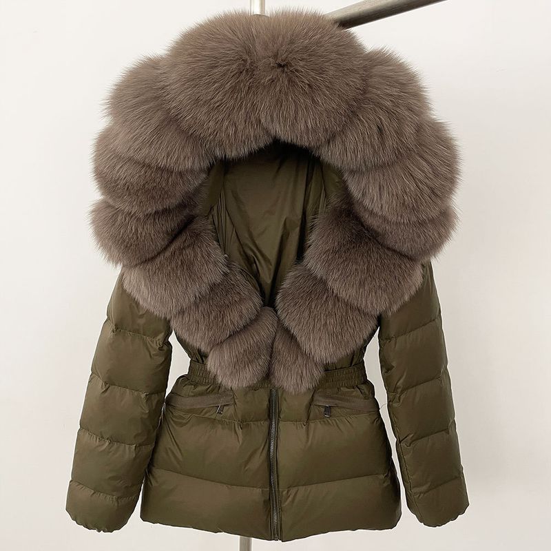 Nuovo stile caldo del commercio estero, giacca corta da donna con collo in vera pelliccia di volpe, giacca in piumino con vita sottile e spessa_voghion.com