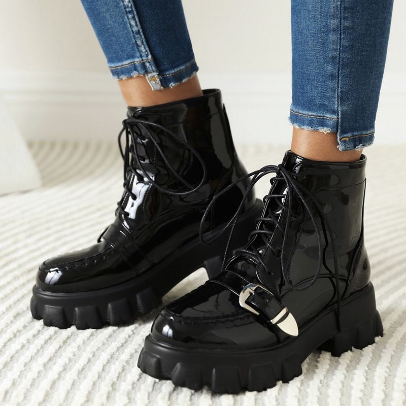 Architectural Sole Ankle Boots, Women's Buckle & Chain Detail Shoes, Extended Sizes Fashion Boots_voghion.com