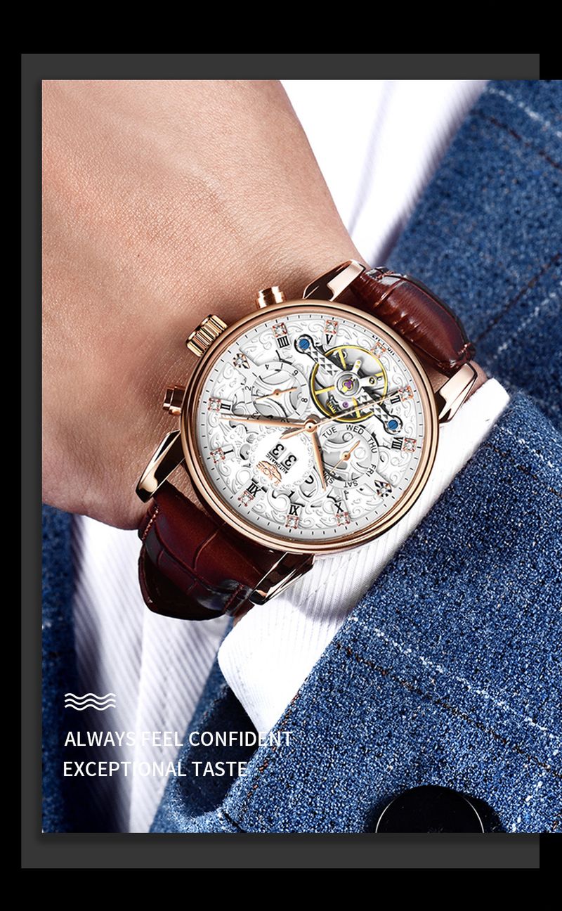 Orologio meccanico automatico scheletrato classico da uomo, impermeabile, cassa in acciaio inossidabile, vetro minerale, resistente all'acqua fino a 30 m, stile business_voghion.com