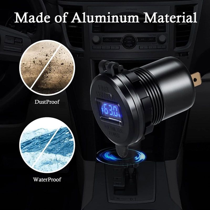 Cargador USB para coche, motocicleta, coche modificado, teléfono móvil, carga rápida de metal QC3.0, resistente al agua_voghion.com