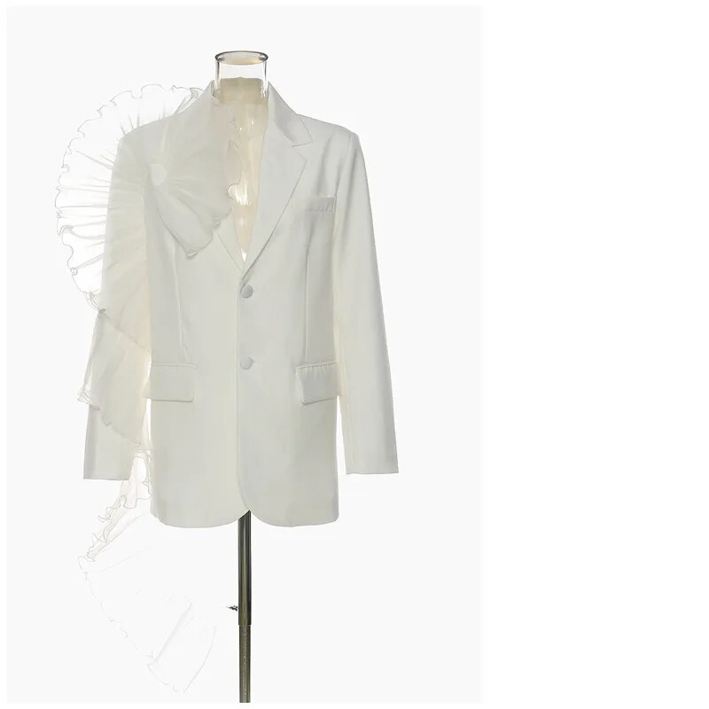 2024 Tidlig vår Ny Oversized Mesh 3D Ruffle Edge Uregelmessig Løs Dresskåpe Avslappet_voghion.com