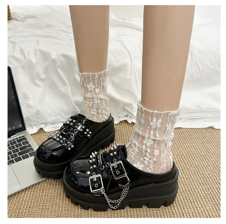Punk Dickbesohlte Lederschuhe Lolita Hot Girl Japanische JK Uniform Studentin mit Rock Mary Jane Loafers_voghion.com