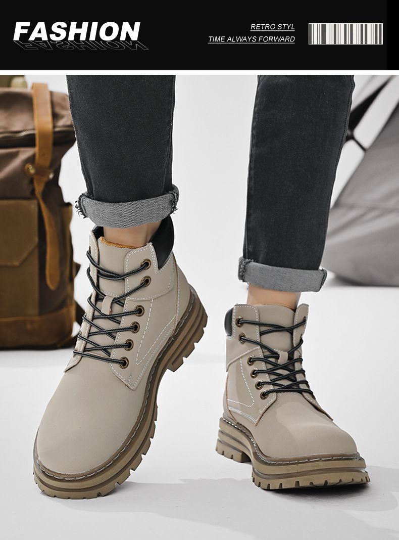 Men's Waterproof Leather Work Boots - High Top Rugged Outdoor Boots For Men, Durable & Comfortable Casual Boots For All Seasons_voghion.com