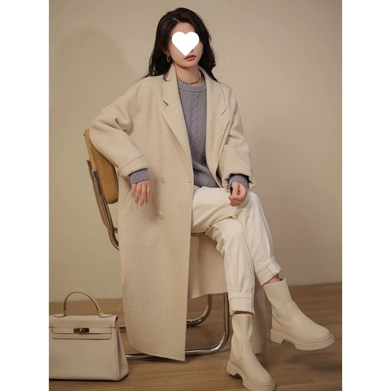 Pink Double-Sided Coat For Women, Mid-Length, 2024 Autumn And Winter New Style, Petite Korean Style Wool Jacket_voghion.com
