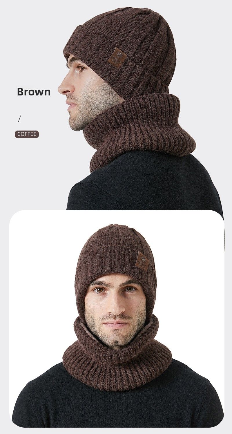 Conjunto de duas peças de malha e cachecol unissex, grosso e quente, proteção auricular, chapéu de malha casual_voghion.com