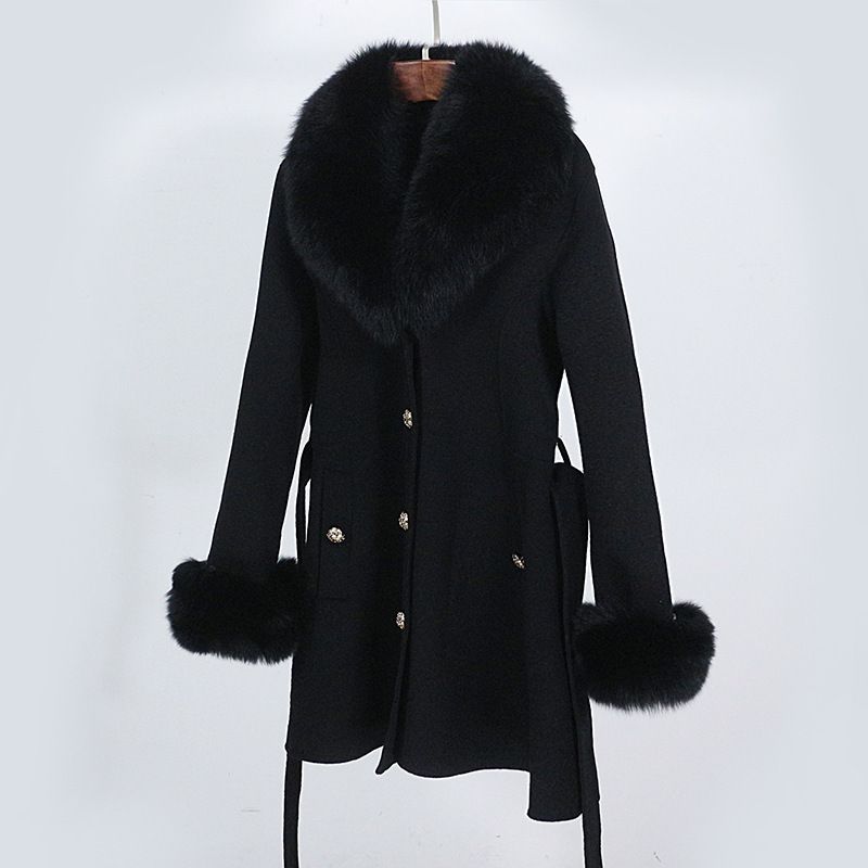 Women's Clothing new autumn and winter mid length thickened slim fit detachable collar wool coat_voghion.com