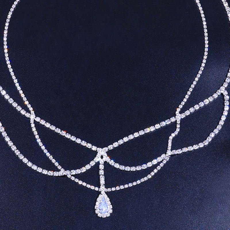 Copricapo da sposa bohémien con strass, vintage, multistrato, con strass, a forma di goccia d'acqua, catena per capelli, accessori_voghion.com