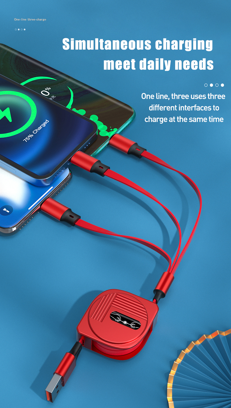 in 3 1 USB nabíjecí kabel 6A 100W pro Huawei/Honor Natahovací přenosný Micro USB TypeC kabel Nabíjecí kabel pro _voghion.com