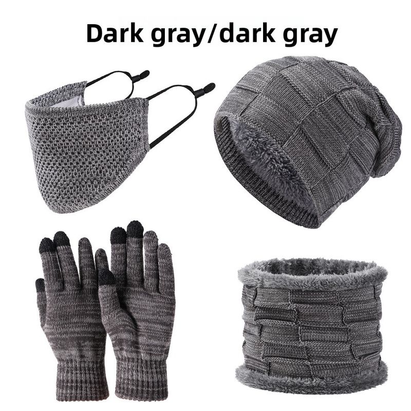 Set di quattro pezzi di cappello, sciarpa, maschera, guanti, caldo e spesso, per uomo e donna, invernale_voghion.com