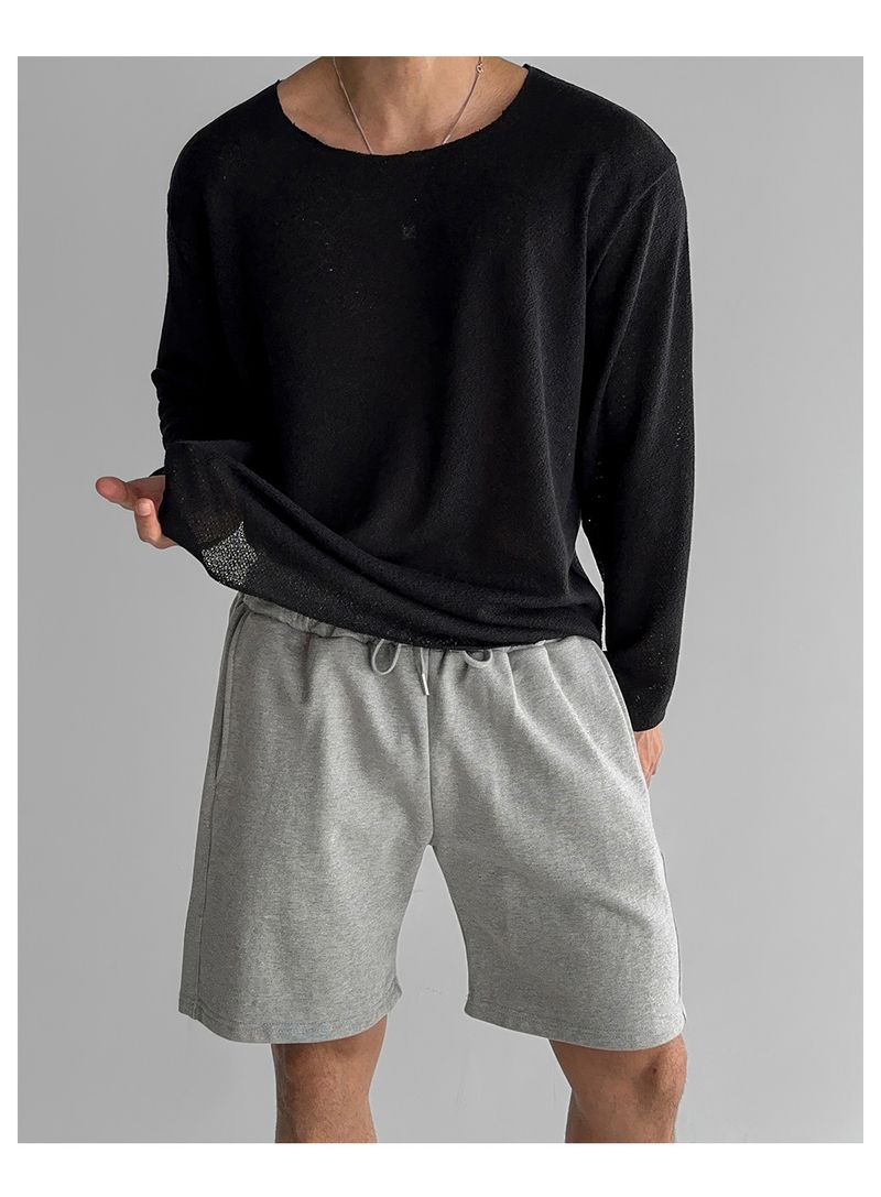 Lightweight Breathable Sunscreen Long Sleeved Knitted T Shirt Men's Summer American Style Casual Loose T Shirt_voghion.com
