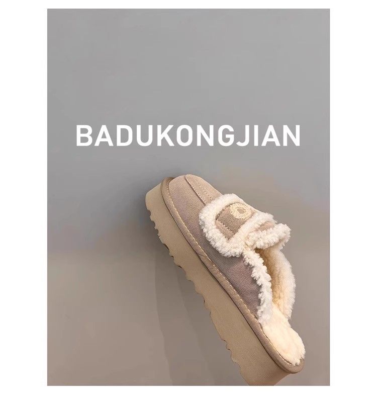 Pantofole a mezza punta chiuse con fodera in pile e suola spessa in pelliccia per donna, nuove versatili slip-on 2025, stivali da neve, cotone_voghion.com