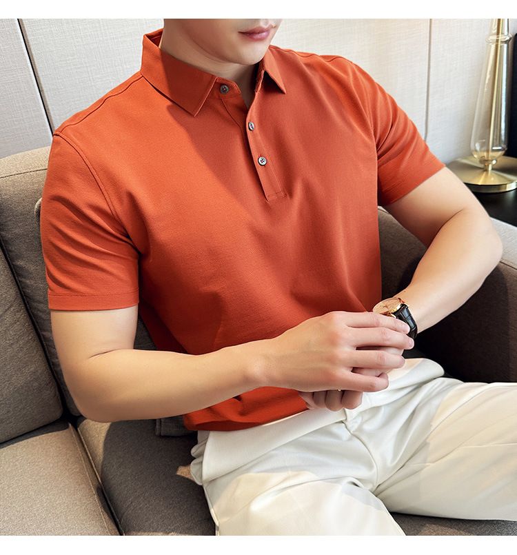 Polo à manches courtes pour homme, nouveauté spéciale été, en coton, confortable, petit revers, non marquant, pressage, version coréenne, coupe ajustée, Paul_voghion.com