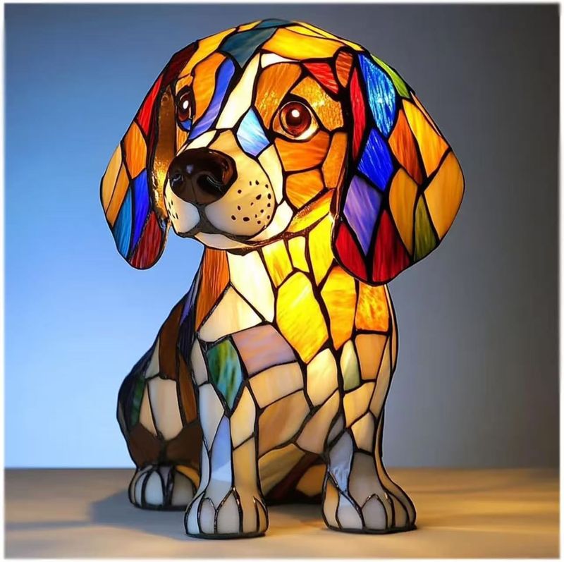 New Dog Series Resin Ornaments LED Night Light Art Animal Statue Creative Home Desktop Decoration_voghion.com