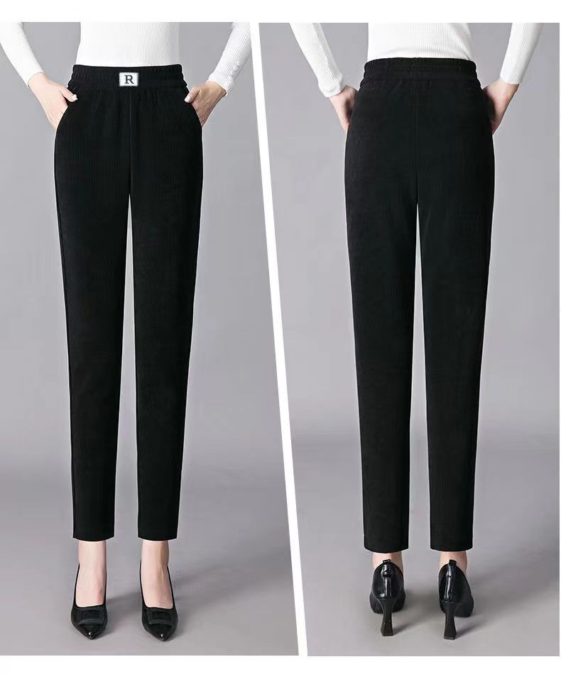 Women's Clothing Autumn and winter plus velvet thick chenille harem pants women's loose large size R standard casual pants straight pants pocket _voghion.com