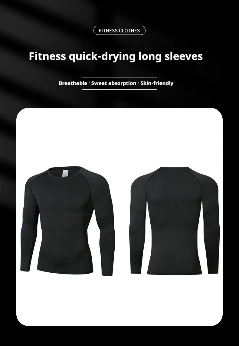 Quick Drying Sports Bodysuit, Base Top, Round Neck Breathable Men's Compression Long Sleeved Fitness Training Suit_voghion.com