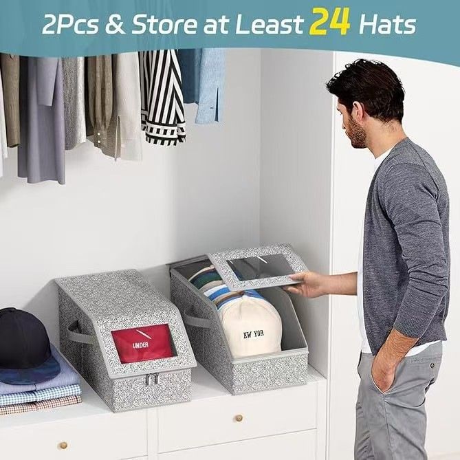 Cross-Border Foldable Baseball Cap Fabric Wardrobe Organizer Clothing Hat Stackable Storage Bin Visual Box_voghion.com