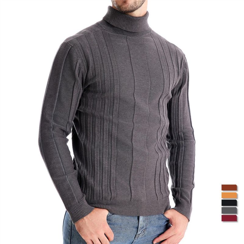 Suéter de punto informal de cuello alto para hombre, sudadera con capucha versátil y moderna de color sólido, base cálida, otoño e invierno, nuevo_voghion.com