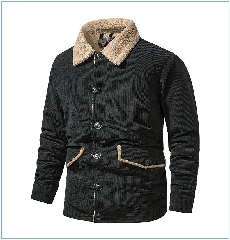 Men's Plus-Size Corduroy Winter Jacket – Lambswool-Lined Thick Coat For Cold Weather_voghion.com
