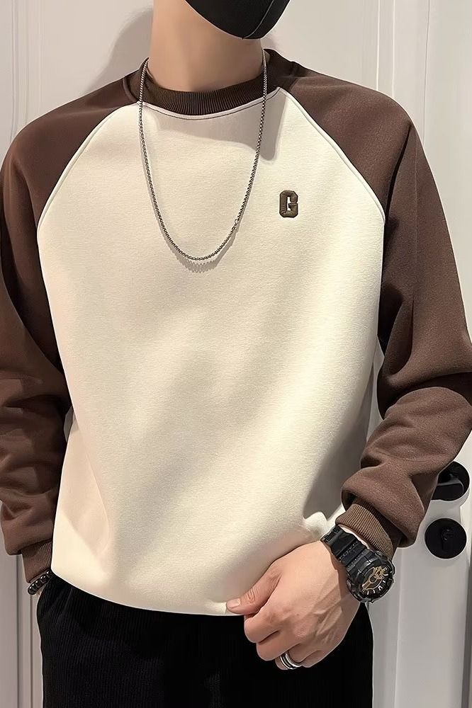 Men's clothing Spring and Autumn Sweatshirt Men's Splicing Autumn T-shirt New Men's Tops Casual Jacket Long Sleeve Bottoming Shirt Handsome Trend_voghion.com