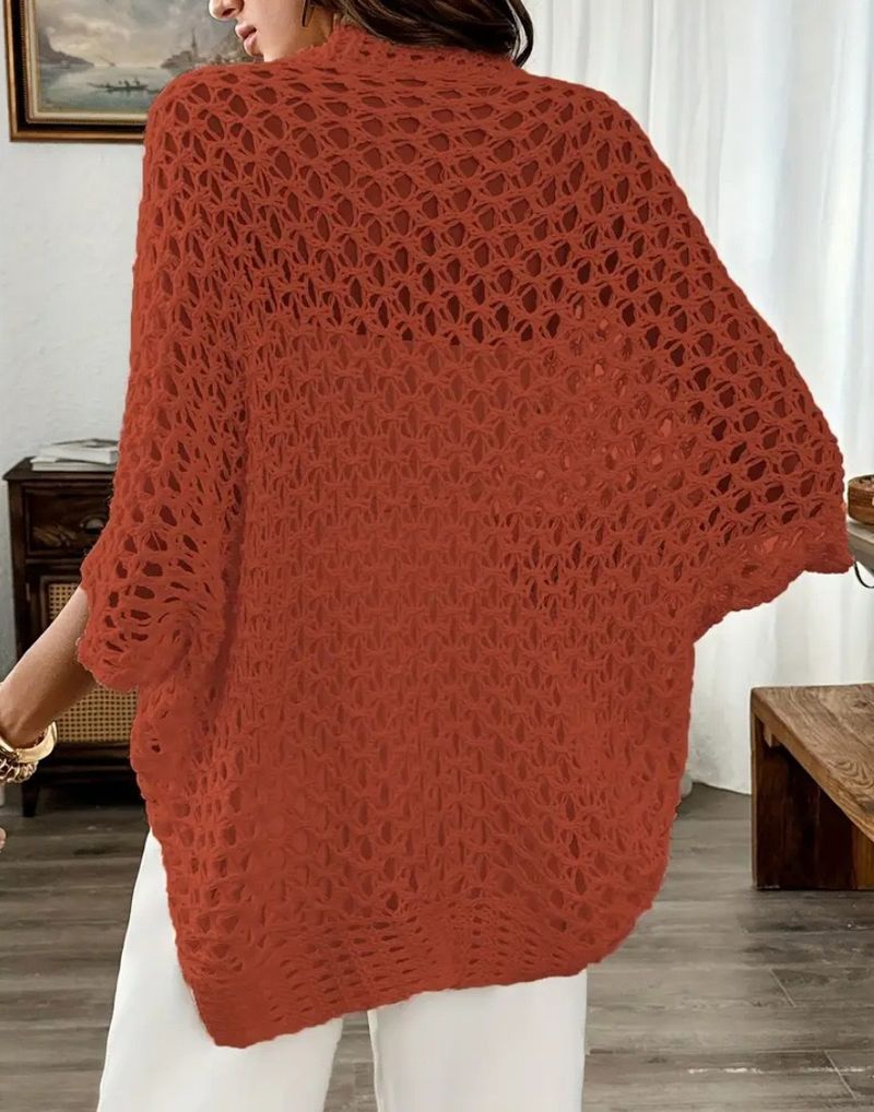 Maglione da spiaggia con lacci e maglia – Top da vacanza all'uncinetto con trafori (XS-XL, bianco/nero/albicocca/rosso)_voghion.com