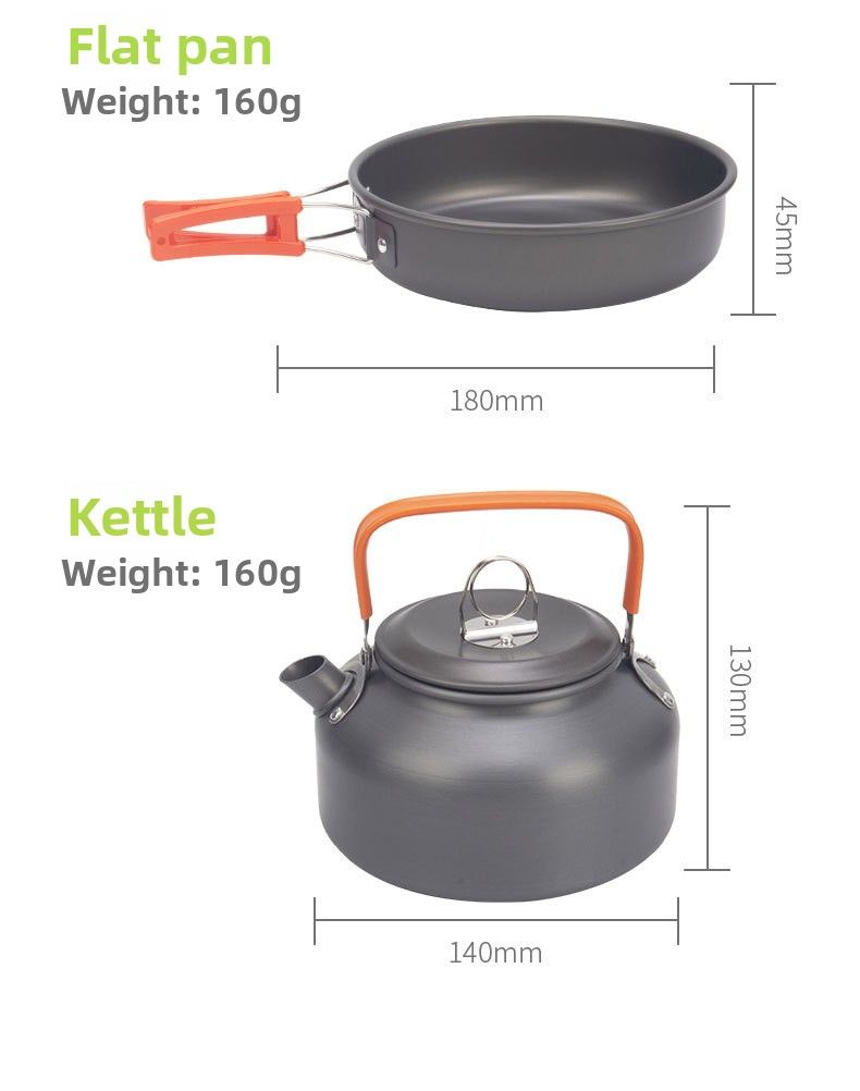 Set di pentole da campeggio portatili in alluminio ossidato duro per 2-3 persone con teiera_voghion.com