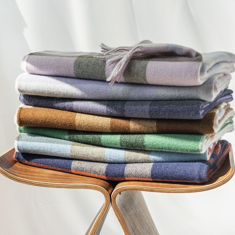 Sciarpa lunga da donna in cashmere a quadri primaverili e autunnali, scialle versatile_voghion.com