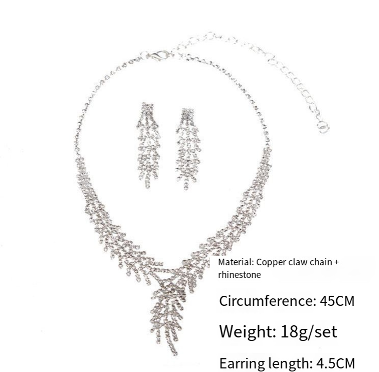 Set di collana e orecchini a catena con clavicola alla moda coreana versatile per spose, strass, abiti da banchetto per matrimoni da donna,_voghion.com