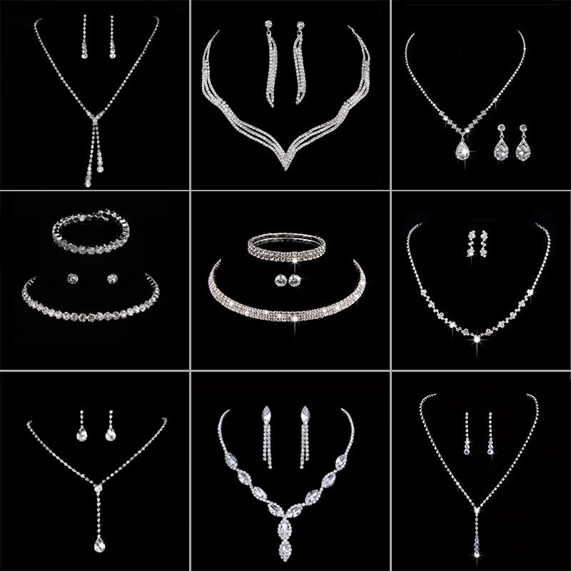 Luxus Kristall Braut Bijouen Set Strass Hochzäitskleed Banquet Zirkon Kette Halskette Ouerréng Sets Damen Accessoiren_voghion.com