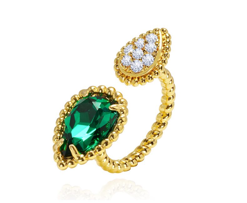 Damenschmuck, Perlenrand, Kralle, eingelegter Edelsteinring, tropfenförmig, facettiert, mehrfarbig, künstliche Kristallöffnung kann fein abgestimmt werden, Handschmuck_voghion.com