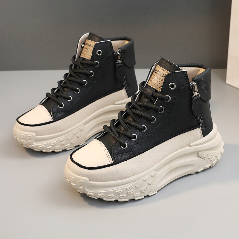 ZY0011 High Top For Women In Autumn 2025 New Women's Round Toe Thick Sole Elevated Casual Board Shoes Street Photo_voghion.com