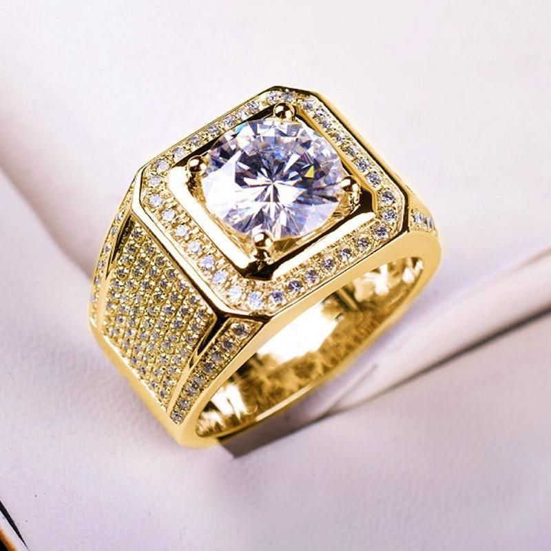 Domineering Full Sparkling Business Men's Ring, Large Naked Diamond Set With Zircon, Luxurious High End Wedding Ring_voghion.com