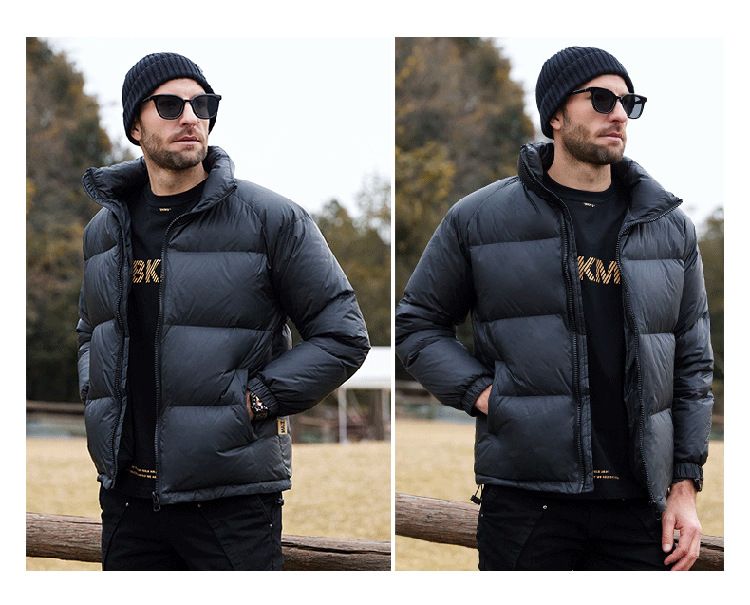 Herren-Baumwolljacke mit Stehkragen – Verdickter Wintermantel mit Kapuze und einfarbigem Design (Schwarz, S-3XL)_voghion.com