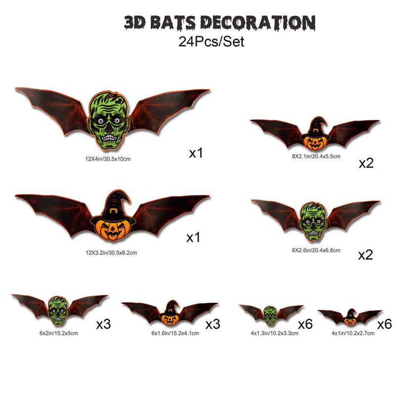 3D Helovīna PET Bat Ghost BOO sienas uzlīme Logu garāžas dekorēšanai liela sienas uzlīme_voghion.com