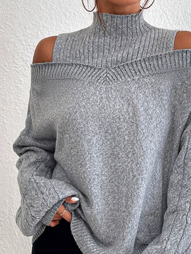 Schulterfreie Damen-Rollkragenpullover für Damen, lockere, grenzüberschreitende Pullover in großer Version für Damen_voghion.com